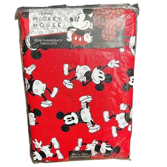 Disney Mickey Mouse 60" × 120" Peva Flannelback Tablecloth Rectangular Picnic - Picture 1 of 8